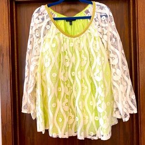 Lace shirt with green built in tank